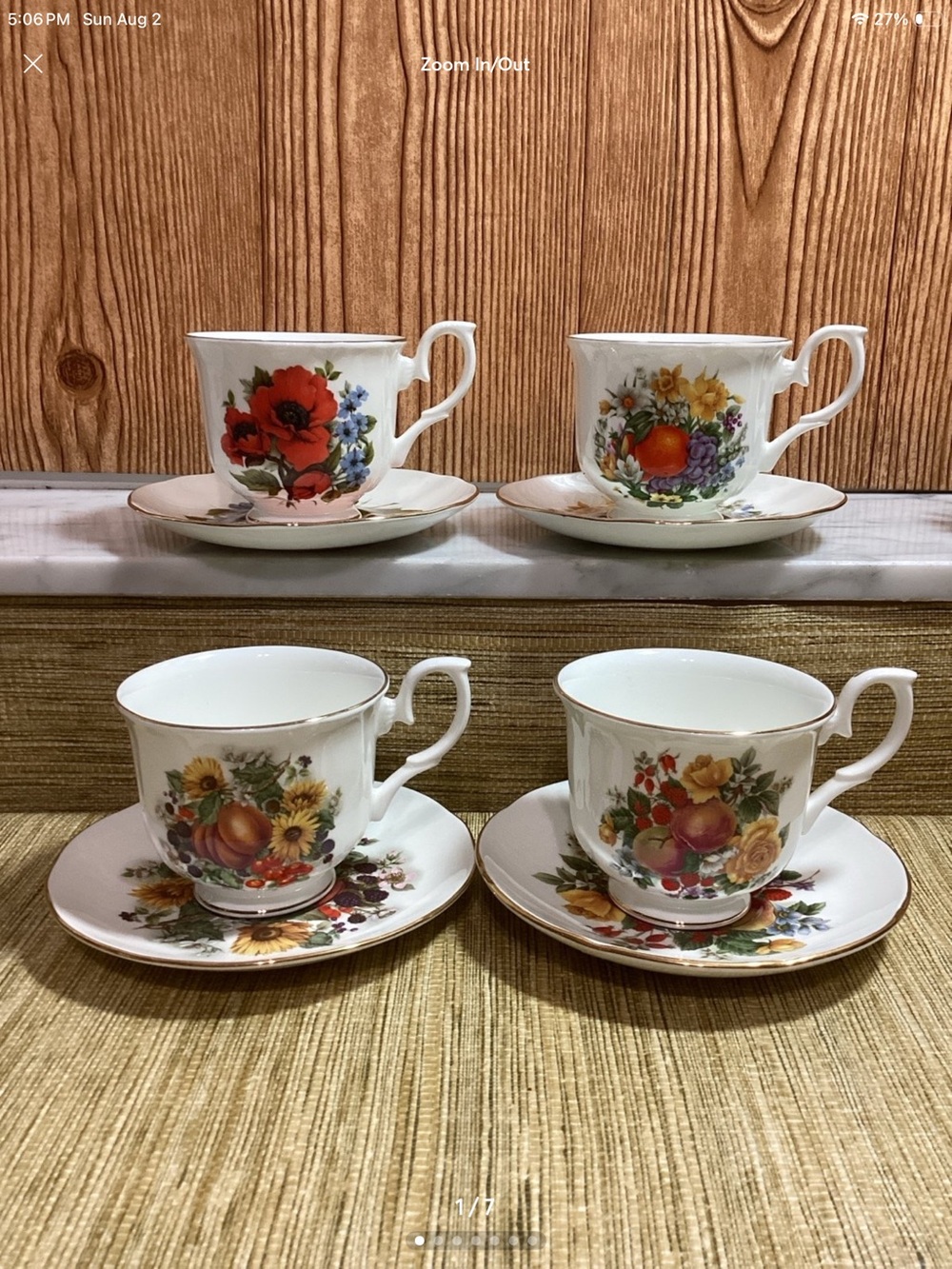 Royal Court Fine Bone China Floral Teacup and Saucer Set - Multicolor